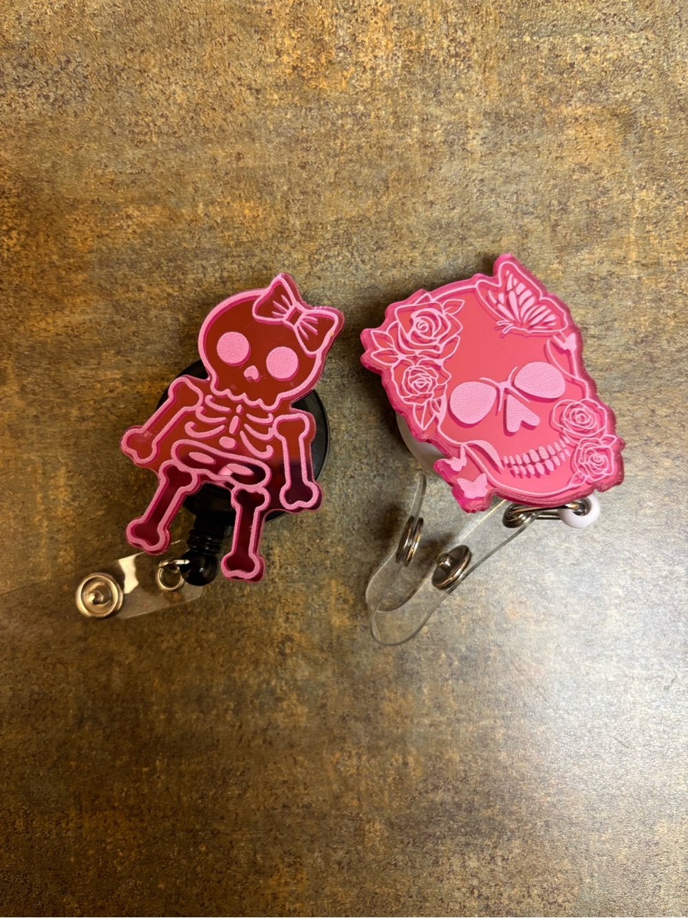 Pink Skull Badge Reel Clip bundle - Cute Skeleton & Skull